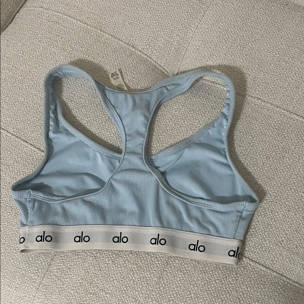 ALO Yoga Sky Blue Ribbed Sports Bra